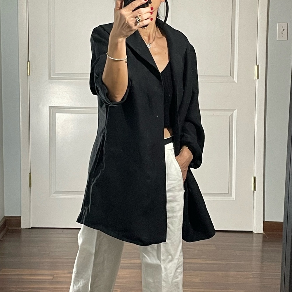 Coldwater Creek Black 100% Linen Open Longline Jacket size 6 - Picture 5 of 11